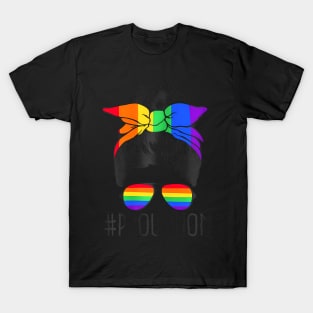 Proud Mom Messy Hair Bun LGBTQ Flag LGBT Pride Ally T-Shirt